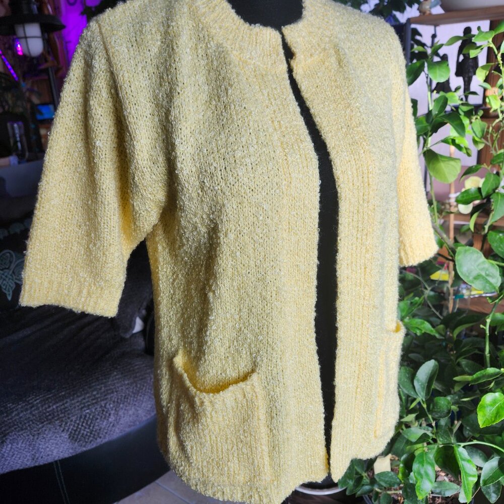 le Chois Yellow Short Sleeve Open Cardigan Large